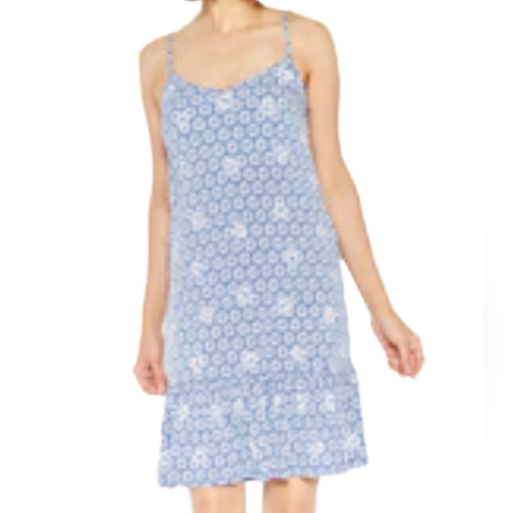 MICHAEL KORS Women's Dress Shore Blue Printed Ruffled Adj. Straps Sz L NWT